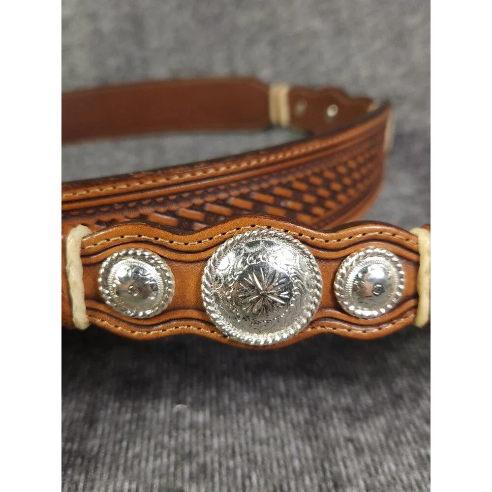 Tony Lama Hand-Tooled Brown Or Black Leather Men’s Belt Silver Conchos Size 40